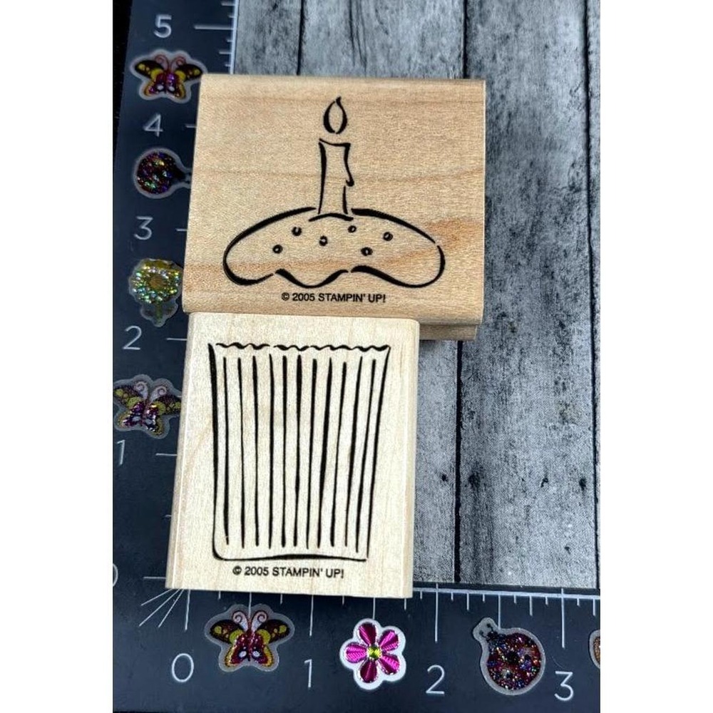 Stampin' Up! Cupcake Candle Liner 2 Piece Set Rubber Stamp Wood #S61